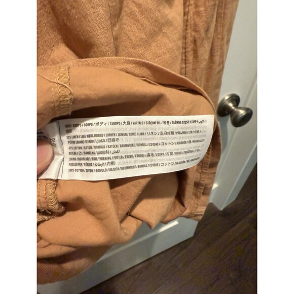 Abercrombie & Fitch Linen Shift Dress Tan Square Neck Mini Length Lined: L - Picture 4 of 4